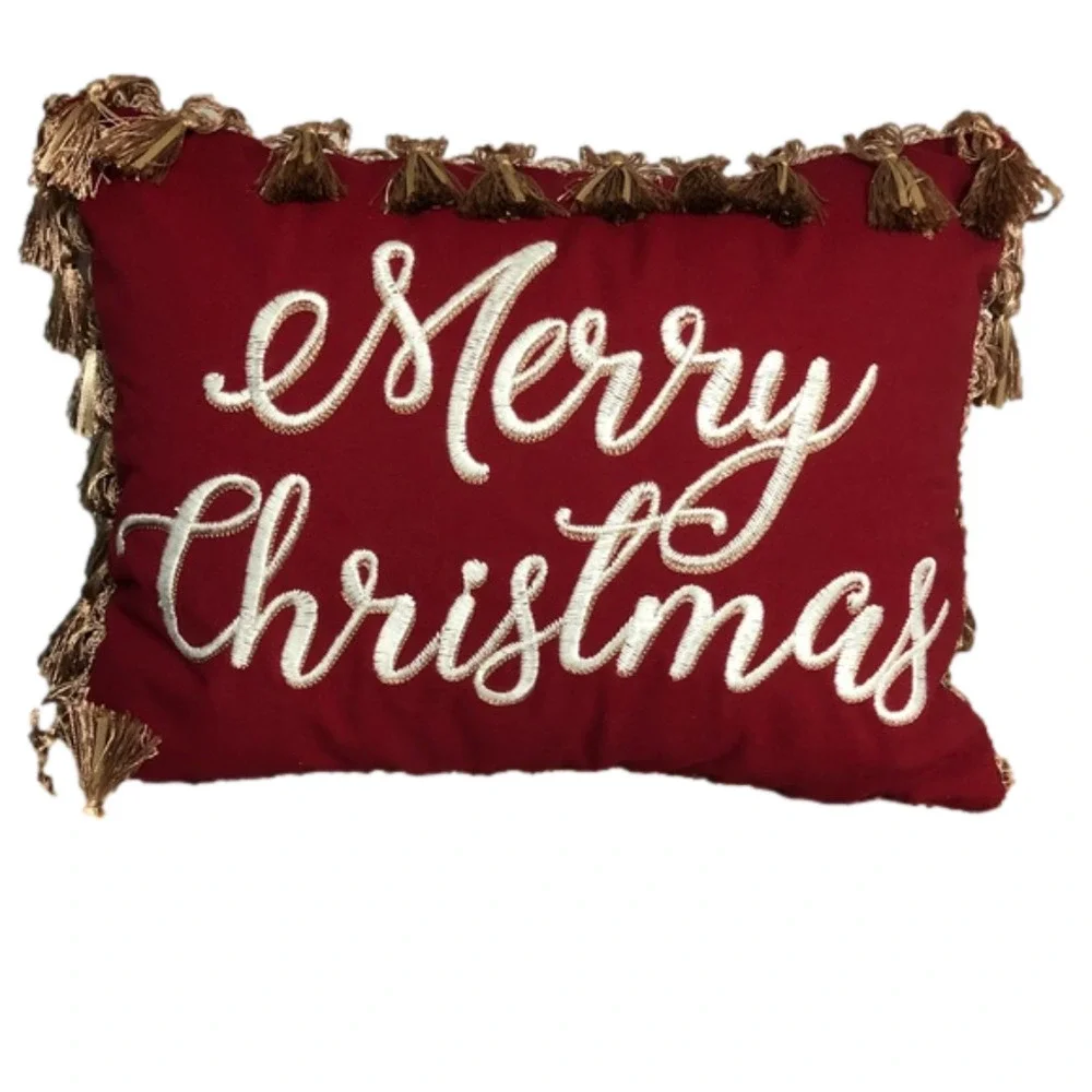 Embroidered Pillow with Tassels
